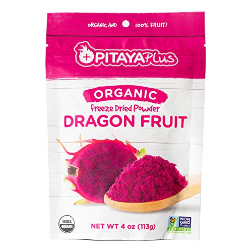 Pitaya Plus Freeze Dried Red Dragon Fruit Powder Organic. 4 Ounces of 100% Dragon Fruit for the Brightest Pink Rceipes. USDA and Oregon Tilth Organic, Non-GMO, Earth Kosher, Vegan Verified, B-Corp.