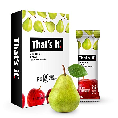 That's it. Apple + Pear 100% Natural Real Fruit Bar, Best High Fiber Vegan, Gluten Free Healthy Snack, Paleo for Children & Adults, Non GMO No Added Sugar, No Preservatives Energy Food (12 Pack)