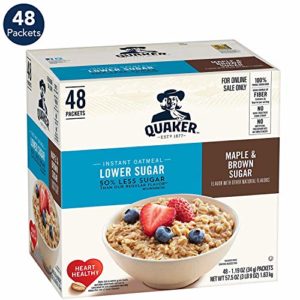 Quaker Instant Oatmeal, Lower Sugar, Maple & Brown Sugar, 48 Count