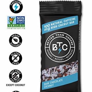 Better Than Coffee Energy Bars - Gluten Free, Vegan, Low Sugar, Low Carb with Added Plant Protein, 100 mg Caffeine Energy Bars - Dark Chocolate Coconut (12 count)