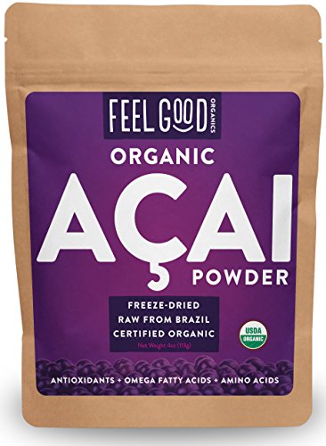 Organic ACAI Powder (Freeze-Dried) - 4oz Resealable Bag - 100% Raw Antioxidant Superfood Berry From Brazil - by Feel Good Organics