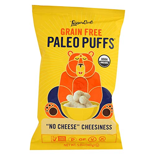 LESSER EVIL, PALEO PUFFS, OG2, NO CHEESE, Pack of 9, Size 5 OZ - No Artificial Ingredients Gluten Free Low Sodium Vegan Wheat Free Yeast Free 95%+ Organic