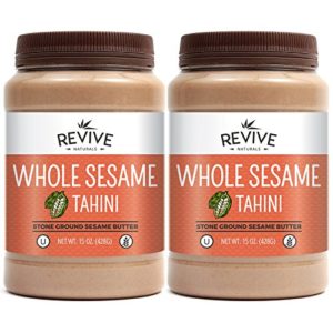 Ethiopian Whole Sesame Tahini, Stone-Ground, Organically Grown, Unhulled, Unsalted, Non-GMO, Gluten-Free, Kosher, Vegan, Tree Nut-Free, 15 Ounce (2-Pack), Revive Naturals