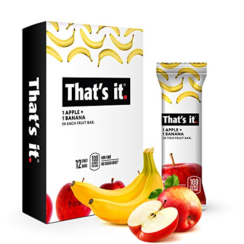 That's it Apple + Banana 100% Natural Real Fruit Bar, Best High Fiber Vegan, Gluten Free Healthy Snack, Paleo for Children & Adults, Non GMO No Added Sugar, No Preservatives Energy Food (12 Pack)