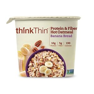 Oatmeal Cups by thinkThin, Instant Protein & Fiber Hot Oatmeal for On The Go- 10g Protein, 5g Fiber, Vegan - Banana Bread, 1.76 oz Cup (6 Cups)