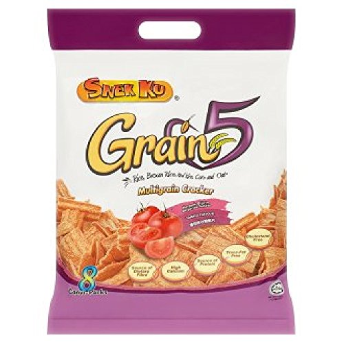 Snek Ku Grain 5 Multigrain Cracker 8 Packs x 16g (628MART) (Tomato Flavour, 3 Count)