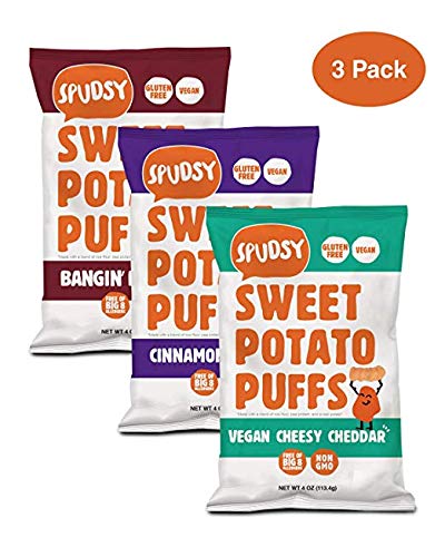 Spudsy Sweet Potato Puffs Variety Pack | 3 Pack | 4 oz Bags | Vegan, Gluten Free, Kosher, Allergen Free, Plant-Based | Made With Upcycled Sweet Potatoes | Antioxidant Superfood | Clean and Sustainable