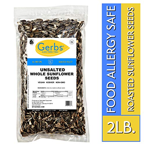 Unsalted Roasted Sunflower Seeds - 2 LBS by Gerbs - Top 14 Food Allergen Free & NON GMO - Vegan, Keto Safe & Kosher - In Shell Grown in USA