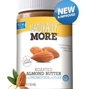 Naturally More Almond Butter - 100% All Natural Nut Butters - Finely Roasted - Probiotics - Heart Healthy - Flax - Gluten Free - Peanut Free - Vegan 16 oz.