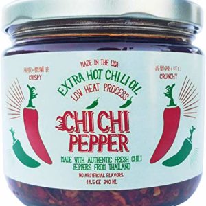 Chi Chi Pepper - Extra Spicy Hot Premium Chili Crisp Sauce with Olive Oil and Bird's Eye Chili (Large 11.5 OZ) Vegan Friendly Made in USA