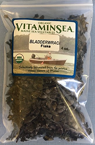 VitaminSea Organic Bladderwrack Flakes Seaweed - 4 oz / 112 G Atlantic Maine Coast - USDA and Vegan Certified - Kosher - Perfect For Keto or Paleo Diets - Sun Dried - Raw - Wild Sea Vegetables (BF4)