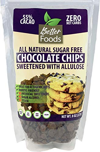 Sugar Free Chocolate Chips Sweetened With Allulose (Keto, Zero Net Carbs, Great for Diabetics, No Artificial Sweeteners, No Sugar Alcohol, No Stevia, Gluten Free, Soy Free, Vegan, Non-GMO) (1 Pack)