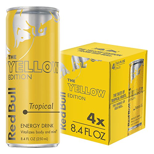 Red Bull Energy Drink, Tropical, 4 Pack of 8.4 Fl Oz, Yellow Edition
