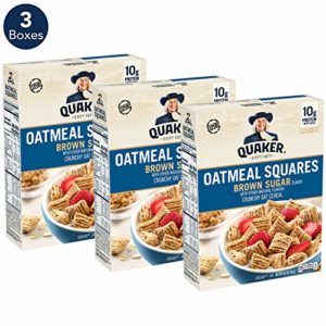 Quaker Oatmeal Squares Breakfast Cereal, Original Brown Sugar, 14.5oz Boxes (Pack of 3)