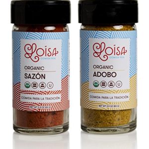 Loisa Sazon & Adobo Organic Seasoning (2 Pack Variety), Contains 1 Sazon & 1 Adobo Seasoning, USDA Organic, Non-GMO, No-MSG, No Preservatives, No Artificial Coloring, No Artificial Flavors, Vegan
