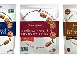 Somersaults Nut Free Vegan Sunflower Seed Snacks 3 Flavor Variety Bundle: (1) Pacific Sea Salt, (1) Dutch Cocoa, and (1) Cinnamon, 6 Oz. Ea. (3 Bags Total)
