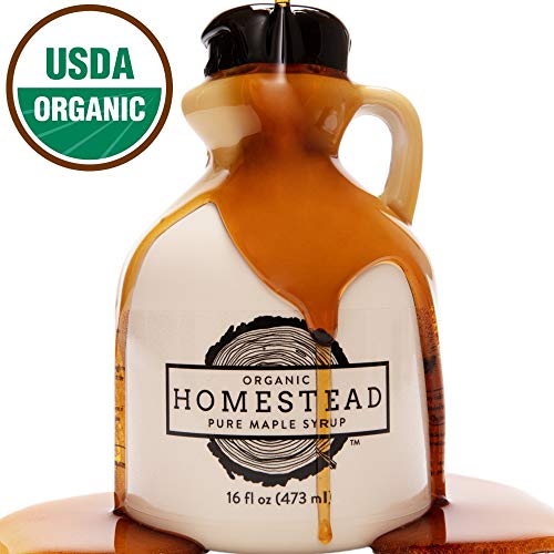 Homestead Organic Maple Syrup, Real and Pure USDA Organic Grade A Dark Maple Syrup, Homemade in Wisconsin, 16-Ounce Jug (Formerly Grade B)