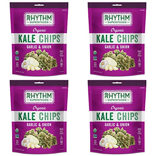 Rhythm Superfoods Kale Chips, Garlic & Onion, Organic and Non-GMO, 2 Oz (Pack of 4), Vegan/Gluten-Free Superfood Snacks