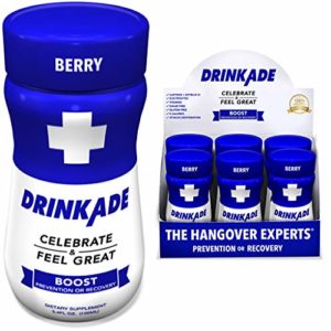 DrinkAde Boost (6 Pack) Hangover Prevention & Recovery w/Caffeine, Electrolytes, Vitamin B, Milk Thistle for Energy, Hydration & Liver Detox, Only 5 Calories, No Sugar, Vegan, Non-GMO