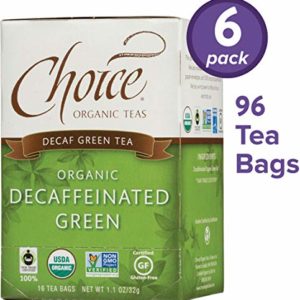 Choice Organic Teas Green Tea, 6 Boxes of 16 (96 Tea Bags), Decaffeinated Green