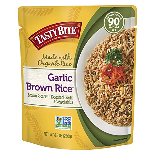 Tasty Bite Brown Rice Garlic 8.8 Ounce (Pack of 6), Whole Grain Garlic Brown Rice, Fully Cooked, Ready to Serve, Microwaveable, Vegan Gluten-Free No Preservatives
