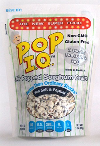 Pop I.Q. - The Best Healthy Snack - Organic Air Popped Sorghum Grain, Sea Salt & Pepper Flavor - non-GMO, Vegan, Gluten-Free (Pack of 12 Single Servings)