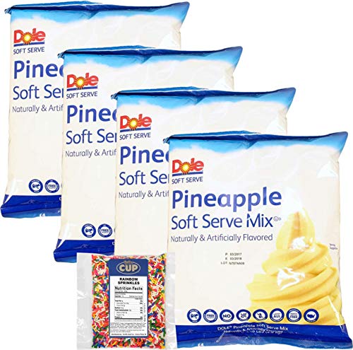Dole Pineapple Lactose-Free Soft Serve Mix 4.4 Pound Bulk Bag (Pack of 4) with By The Cup Rainbow Sprinkles