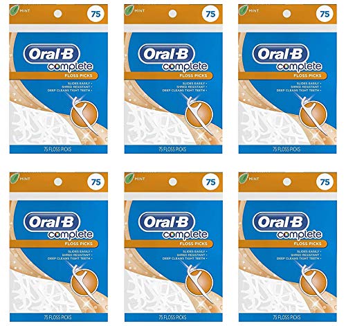 Oral-B Complete Mint Flavored Floss Picks, 75 Count, 6 Pack, 450 Picks Total