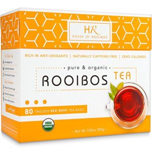 Rooibos Tea Organic African Red Tea - 80 Caffeine Free Red Bush Herbal Tea Bags from HOUSE OF ROOIBOS Tea. Non GMO, USDA Certified Organic Tea. Healthy Herbal Tea