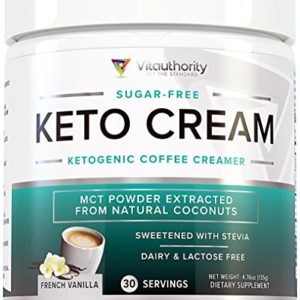Keto Cream: Sugar Free Perfect Keto Coffee Creamer Powder with Vegan MCT Oil Powder, Stevia Sweetened Keto Creamer for Coffee | Low Calorie, Non Dairy Ketogenic Coffee Booster, French Vanilla, 30 SRV
