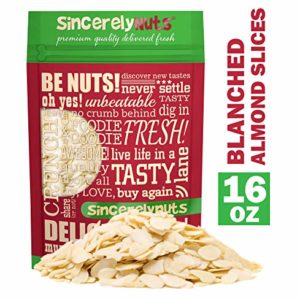 Sincerely Nuts - Raw Blanched Sliced Almonds | 1 Lb. Bag | Delicious Guilt Free Snack | Low Calorie, Vegan, Gluten Free | Gourmet Kosher Food | Source of Fiber, Protein, Vitamins and Minerals