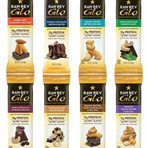 Peaceful Squirrel Variety, Raw Rev, Glo Bars, High Protein and Fiber, Vegan, Gluten-Free Bars - Variety of 8 Flavors - 1.6 Ounce Each