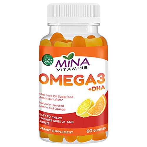 Halal Omega-3 Vitamin Gummy with DHA Without The Fishy Aftertaste. for Kids + Adults –Vegetarian, Non-GMO, Gluten Free (60 Count)