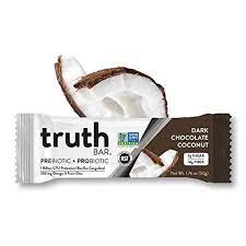Truth Bar (Prebiotic + Probiotic) - Dark Chocolate Coconut (12 Pack) - Low Sugar, Vegan, Gluten Free, High fiber, Soy Free, Non-GMO, Kosher, Vegan Nutrition Snack Bar with Premium Dark Chocolate