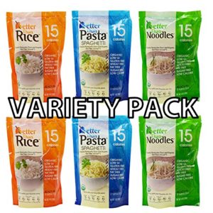 Better than foods (2 Pasta, 2 Noodle, 2 Rice) Variety pack, Vegan, Gluten-Free, Non-GMO, Konjac, Shirataki (6 pack/84oz)