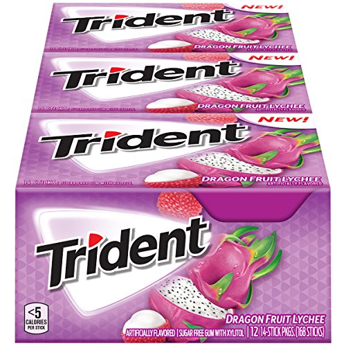 Trident Dragon Fruit Lychee Sugar Free Gum - with Xylitol - 12 Packs (168 Pieces Total)