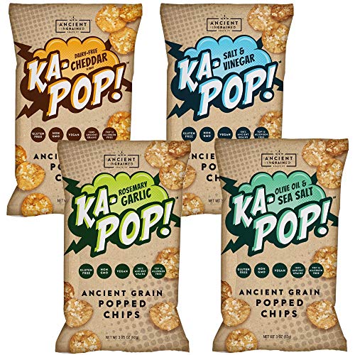 Ka-Pop! Popped Chips, Variety Pack (3.25oz, Pack of 4) - Allergen Friendly, Ancient Grains, Gluten-Free, Paleo, Non-GMO, Vegan, Healthy, Whole Grain Snacks