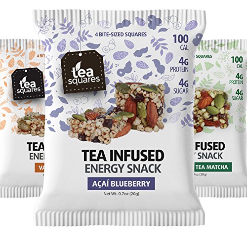Superfood Energy Bar (Variety Pack - 12 count) - Focus and Energy - Organic Tea - Gluten Free - Caffeinated - Vegan - Snack and Protein Bar - Tea Squares