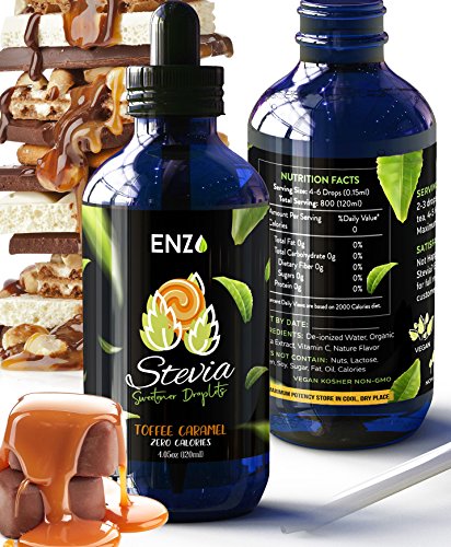 Enzo Toffee Caramel Stevia Drops 4oz Bottle Our Zero Calories Sweetener is made with Organic Certified Stevias extract . All Natural flavoring with No Artificial Additives & Filler Ingredient