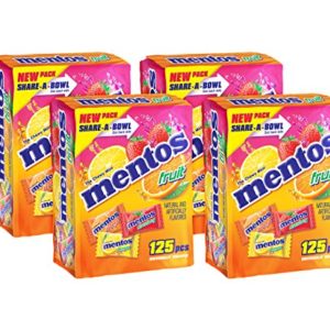 Mentos Chewy Mints in Assorted Fresh Fruit Flavor - Strawberry / Orange / Lemon - Non Melting, 125 Individually Wrapped Pieces (Pack of 4)