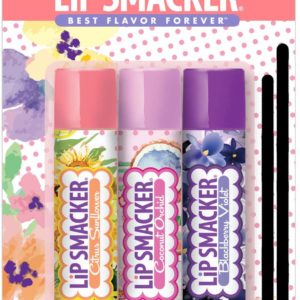 Lip Smacker 3 Piece Lip Balm Set - Garden Bouquet Collection - Citrus Sunflower - Coconut Orchid - Blackberry Violet