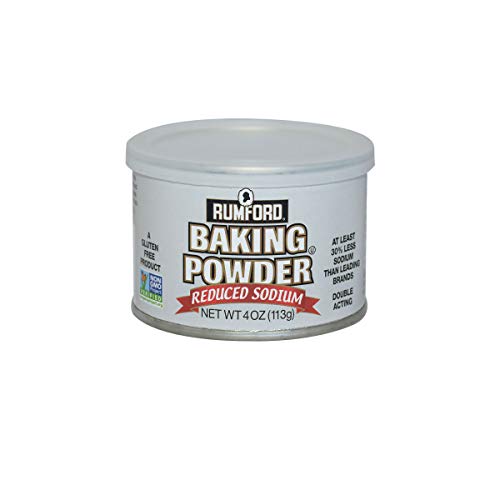 Rumford Reduced Sodium Baking Powder 4oz, NON-GMO Gluten Free, Vegan, Vegetarian, Double Acting Baking Powder in a Resealable Can with Easy Measure Lid, Kosher, Halal