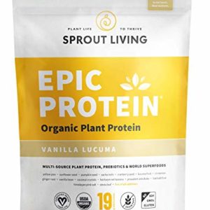 Sprout Living Epic Protein Powder, Vanilla Lucuma Flavor, Organic Plant Protein, Gluten Free, No Additives, 19 Grams Clean Vegan Protein (1 Pound,13 Servings)