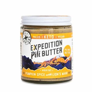 PILI HUNTERS The Original Pumpkin Spice Pili Nut Butter Spread with Lions Mane, Keto, Paleo, Vegan, Low Carb Energy, No Sugar Added, Ketogenic Fat, Ketosis Superfood, NO Gluten/Soy/Dairy, (6 oz. Jar)