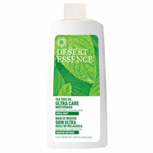Desert Essence Natural Tea Tree Oil Ultra Care Mouthwash - Mega Mint - 16 Fl Oz - Freshens Breath - Defends Against Sugar Acids - Vitamin C - Soothes Gums - Whitening Floss - Removes Food Debris