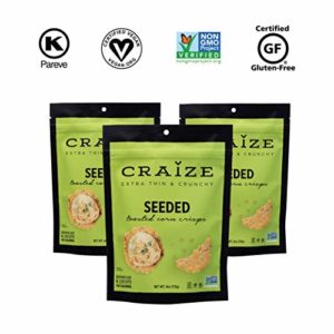 Craize Extra Thin & Crunchy Toasted Corn Crisps - Healthy Vegan All Natural Plant Based Crackers Non GMO Snack - Gluten Free - 3 Pack, 4 Ounces Each (Seeded)