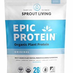 Sprout Living Epic Protein Powder, Original Flavor, Organic Plant Protein, No Additives, Gluten Free, 26 Grams Clean Vegan Protein (1 Pound,13 Servings)