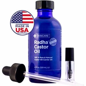 Radha Beauty Castor Oil - 100% Pure Cold Pressed Carrier Oil (4 oz.) with Dropper and Lash/Brow Brush, Serum for Hair, Eyelash, Eyebrow Growth, Moisturizing Treatment for Dry Skin and Body