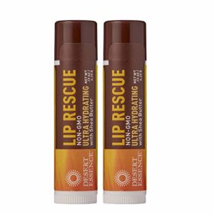 Desert Essence Lip Rescue Ultra Hydrating with Shea Butter - 0.15 Oz - Pack of 2 - Soft Moisturizer Balm Stick - Ginkgo Biloba Extract - Soothes Dry Or Cracked Lips - Vitamin E - Beeswax - Peppermint