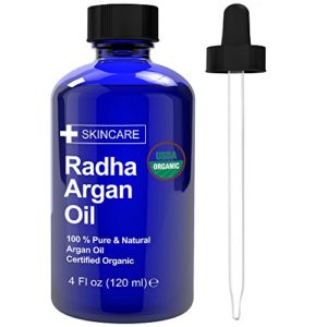 Radha Beauty Argan Oil USDA Certified Organic, 4 oz. - 100% Pure Cold Pressed Moisturizing Anti-Aging Treatment for Face, Skin, Hair, Men & Women